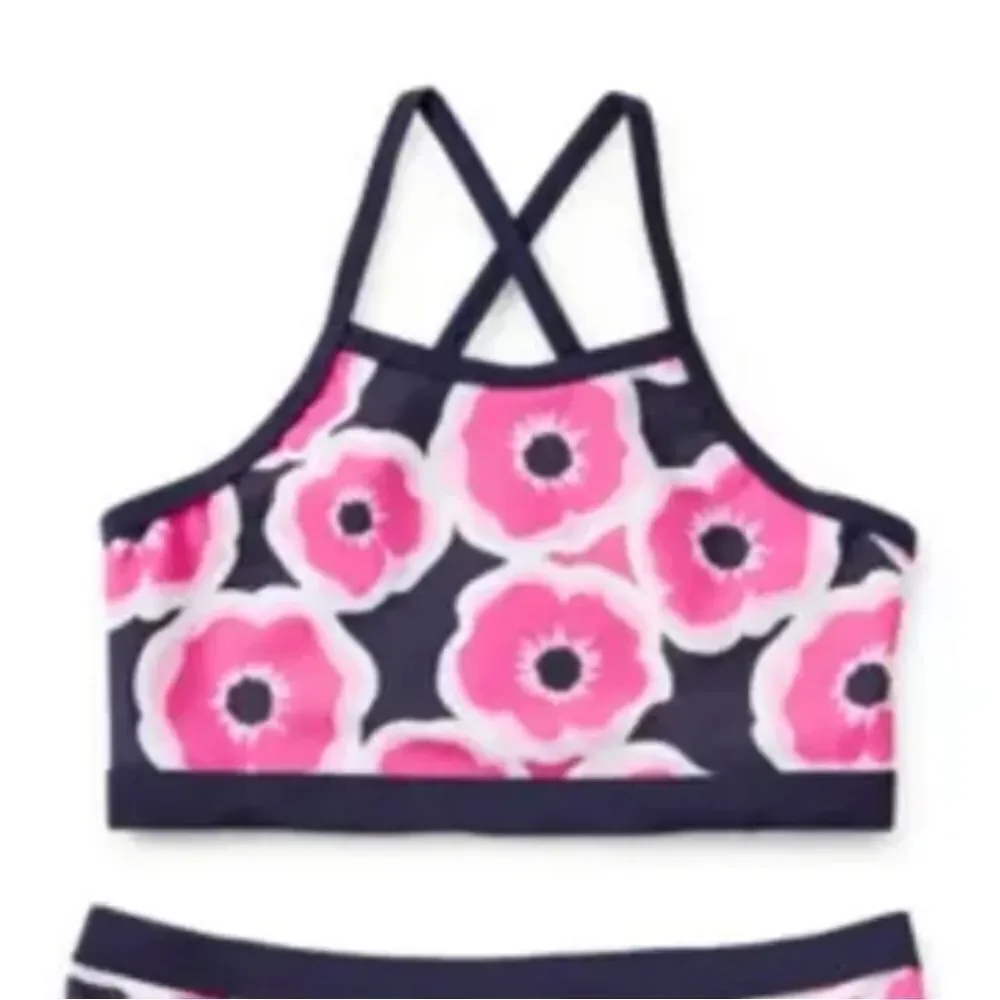 NWT There Abouts Navy Blue, Pink, & White Floral Bikini Top (S)